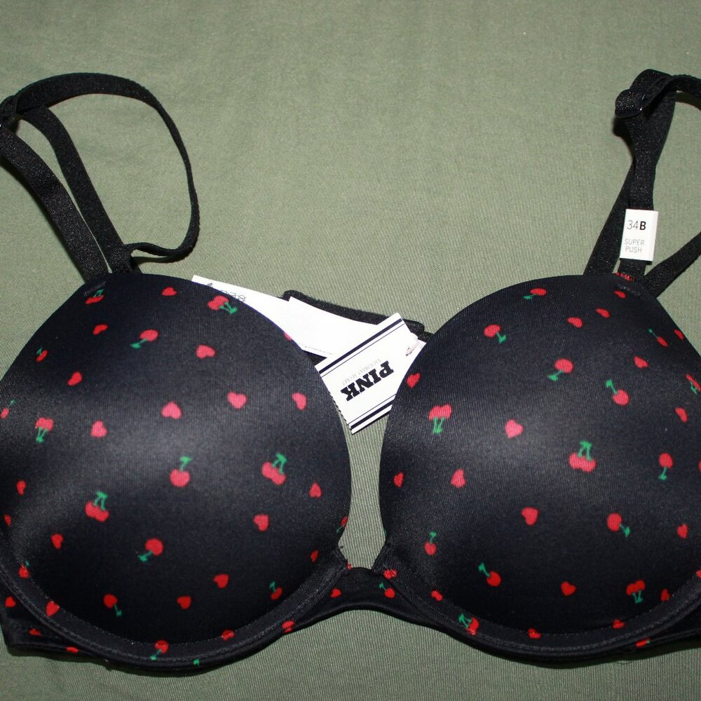 NWT Victoria's Secret PINK Wear Everywhere Black Cherry Super Push Up Bra